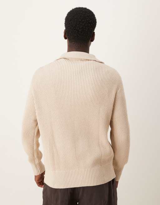 Selected half zip jumper in cream, 3 of 5