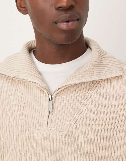 Selected half zip jumper in cream, 5 of 5