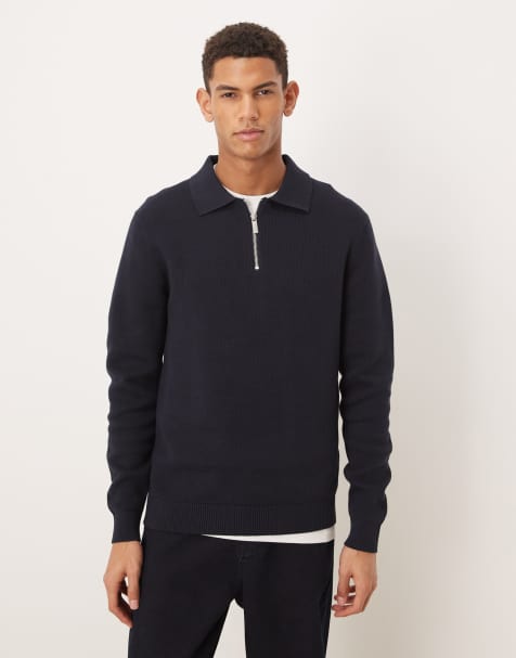 Selected half zip jumper in navy - view 1