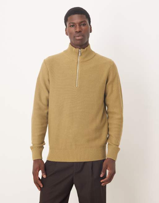 Selected half zip knitted jumper in beige