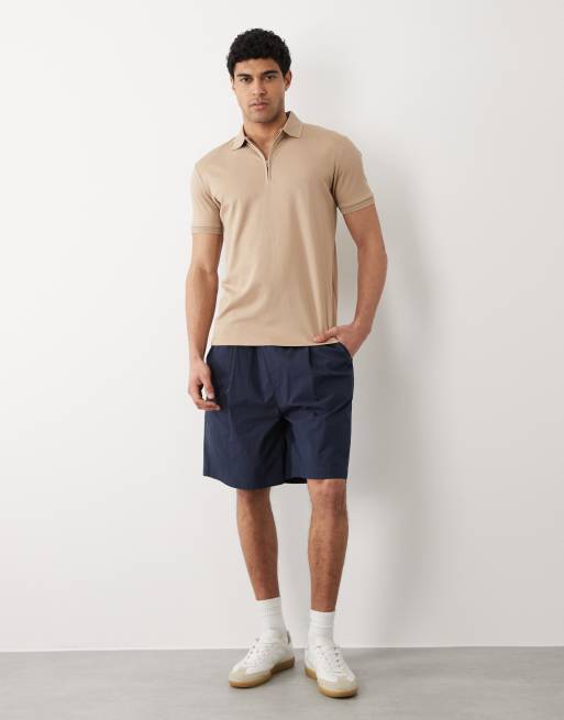 Selected half zip polo in beige , 2 of 5