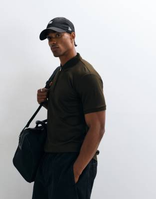 Selected Half Zip Polo In Brown