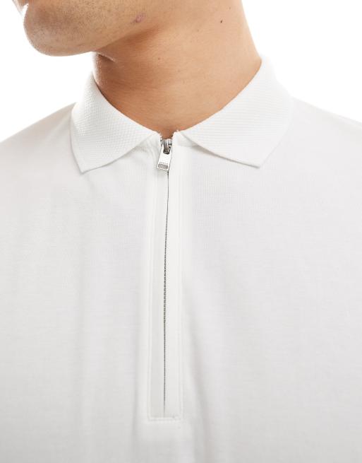Selected half zip polo in white , 3 of 4