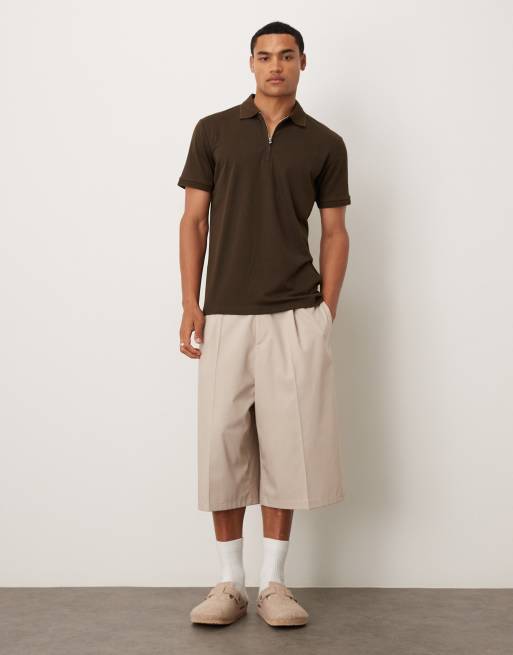Selected half zip polo shirt in brown , 2 of 5