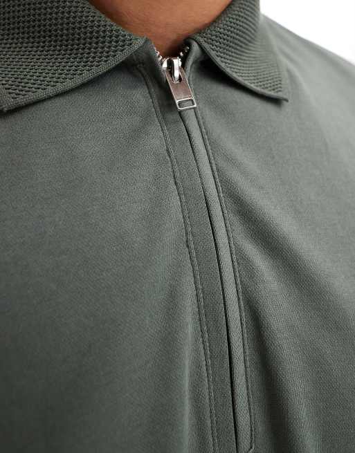 Selected half zip polo shirt in green , 4 of 4