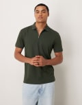 [Selected] Selected half zip polo shirt in green L Deep Forest
