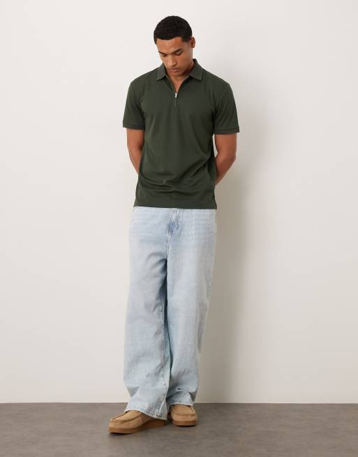 Selected half zip polo shirt in green , 2 of 5