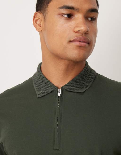 Selected half zip polo shirt in green , 5 of 5