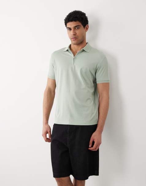 Selected half zip polo shirt in light green - view 1