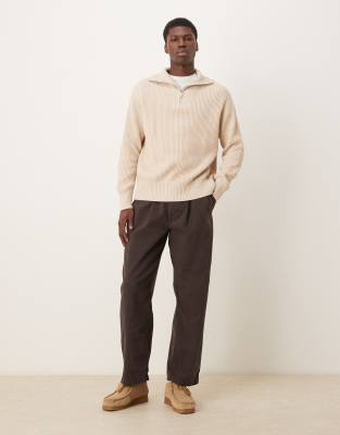 Selected Half Zip Sweater In Neutral