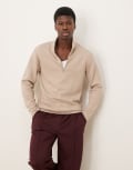[Selected] Selected half zip sweatshirt in cream-White XXL Cream