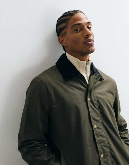 Selected Halley Stevensons wax barn jacket in dark green, 2 of 5