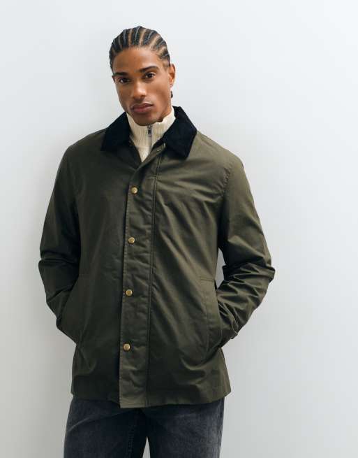 Selected Halley Stevensons wax barn jacket in dark green, 4 of 5