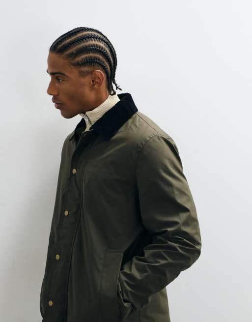 Selected Halley Stevensons wax barn jacket in dark green, 5 of 5