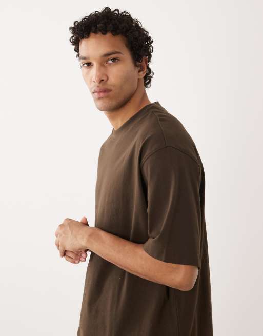 Selected heavyweight 220gsm oversized t-shirt in brown, 4 of 5