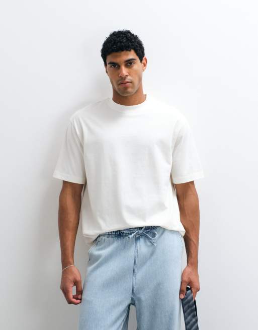 Selected heavyweight boxy fit t-shirt with brown coffee club backprint in cream, 4 of 5