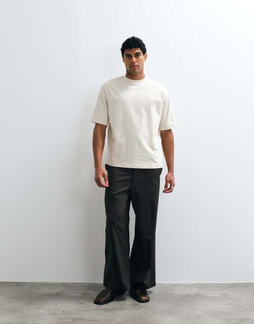 Selected heavyweight boxy fit t-shirt with brown surf back print in cream, 4 of 5