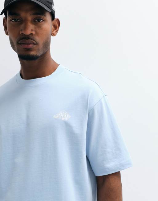 Selected heavyweight boxy fit t-shirt with cream shell backprint in blue, 3 of 5