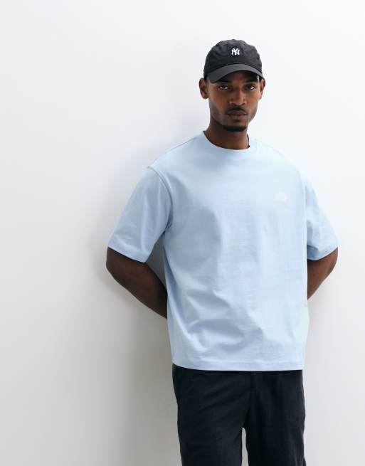 Selected heavyweight boxy fit t-shirt with cream shell backprint in blue, 4 of 5
