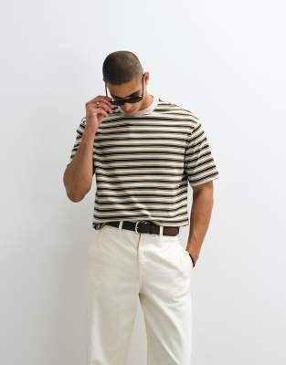 Selected Heavyweight Oversized Stripe T-shirt In Multi