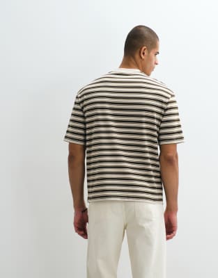 Selected Heavyweight Oversized Stripe T-shirt In Multi