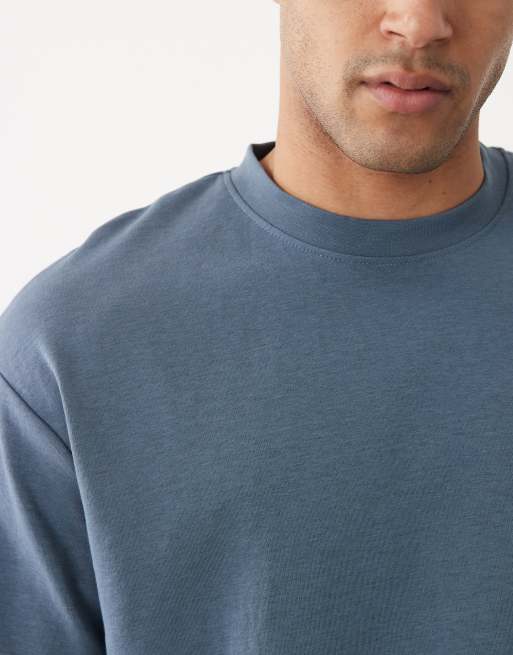 Selected heavyweight oversized t-shirt in blue, 3 of 5