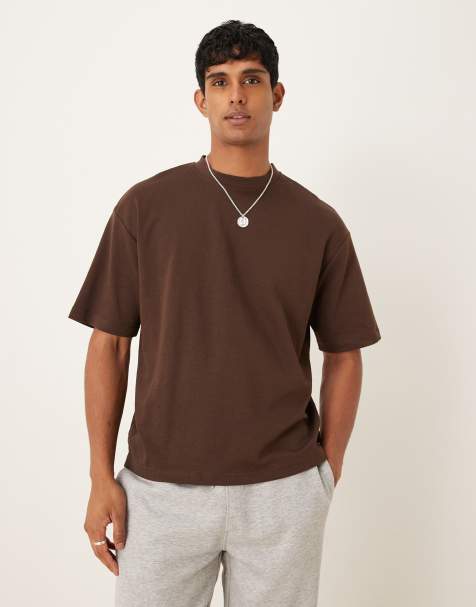 Selected heavyweight oversized t-shirt in brown - view 1