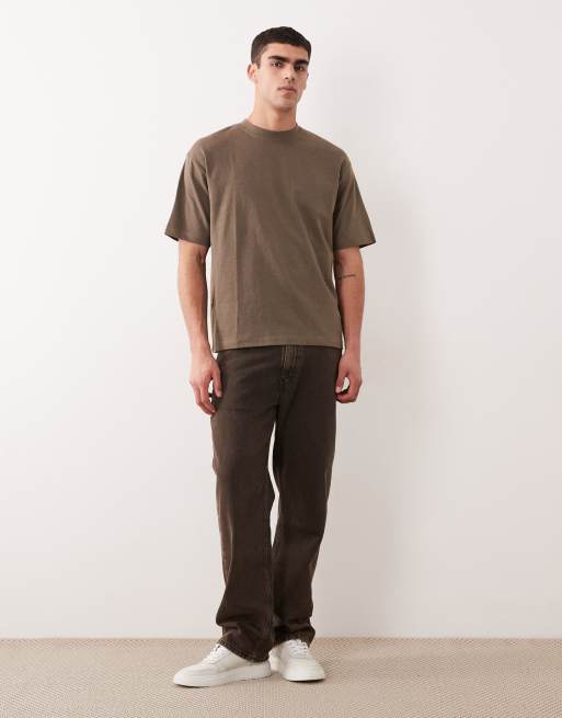 Selected heavyweight oversized t-shirt in brown, 5 of 5
