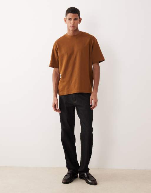 Selected heavyweight oversized t-shirt in brown, 2 of 5