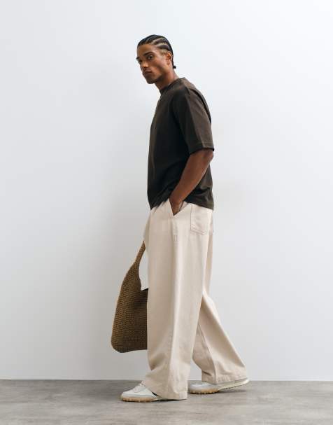 Selected heavyweight oversized t-shirt in brown - view 1