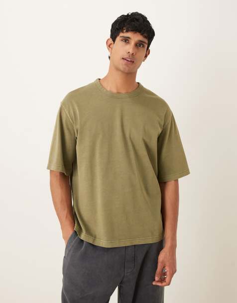 Selected heavyweight oversized t-shirt in olive - view 1
