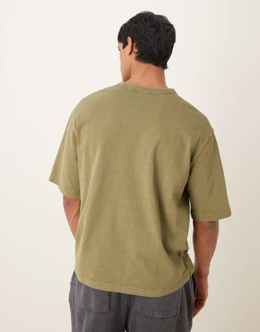 Selected heavyweight oversized t-shirt in olive, 4 of 5