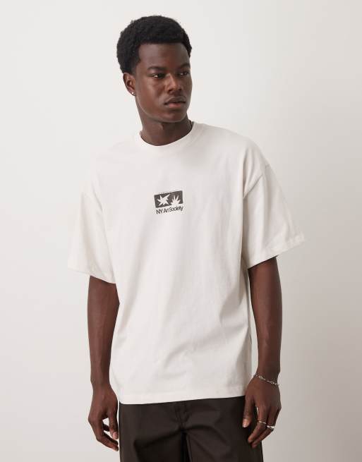 Selected heavyweight oversized t-shirt with art back print in off white, 3 of 5
