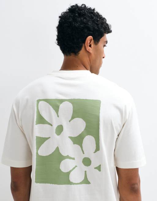 Selected heavyweight relaxed fit T-shirt with green abstract