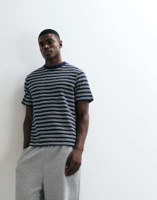 Selected Heavyweight Seersucker Striped T-shirt In Blue