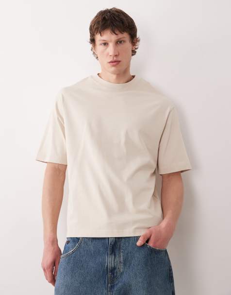 Selected heavyweight t-shirt in cream - view 1