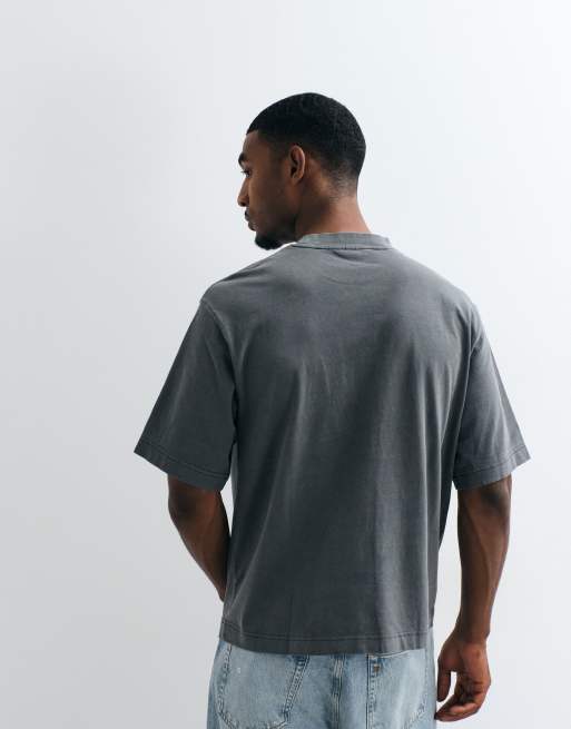 Selected heavyweight T-shirt met wassing in grijs, 4 van 5