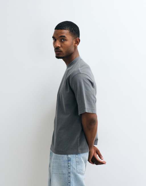 Selected heavyweight T-shirt met wassing in grijs, 5 van 5