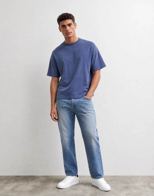 Selected heavyweight washed t-shirt in blue, 8 of 10