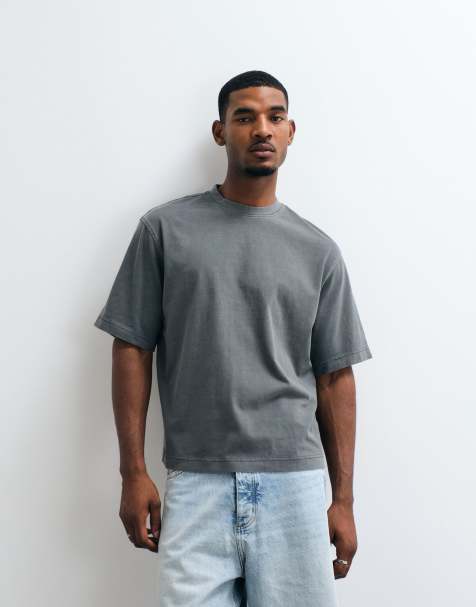 Selected heavyweight washed t-shirt in grey - view 1