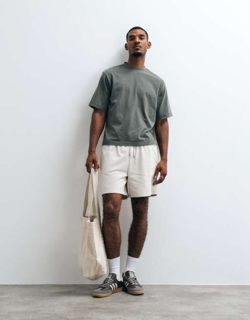 Selected heavyweight washed t-shirt in khaki, 2 of 7
