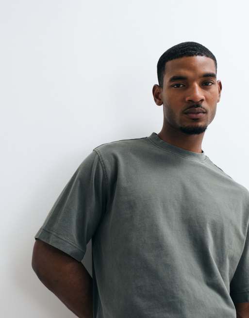 Selected heavyweight washed t-shirt in khaki, 4 of 7