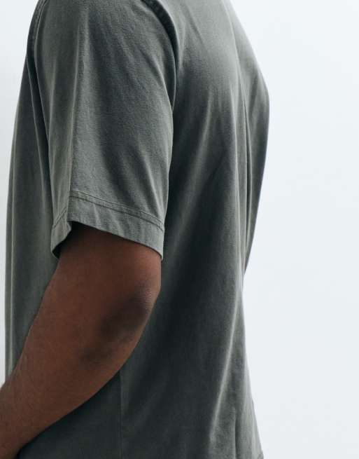 Selected heavyweight washed t-shirt in khaki, 5 of 7