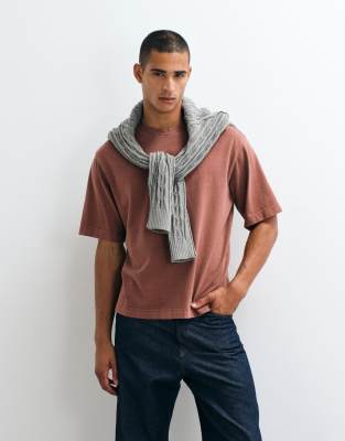 Selected Heavyweight Washed T-shirt In Red