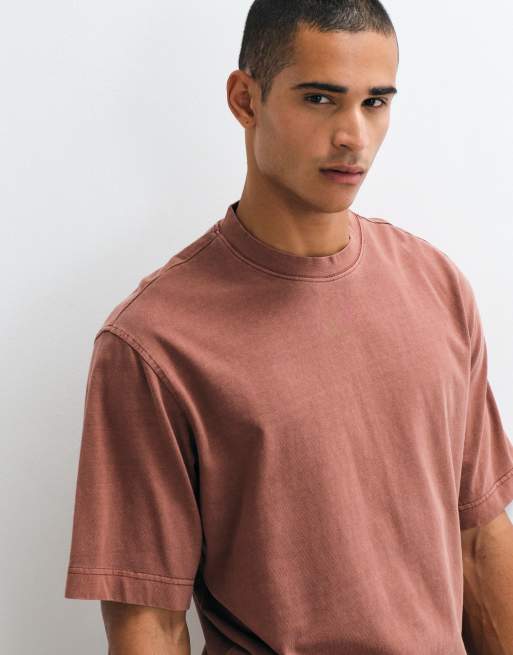Selected heavyweight washed t-shirt in rust, 3 of 5