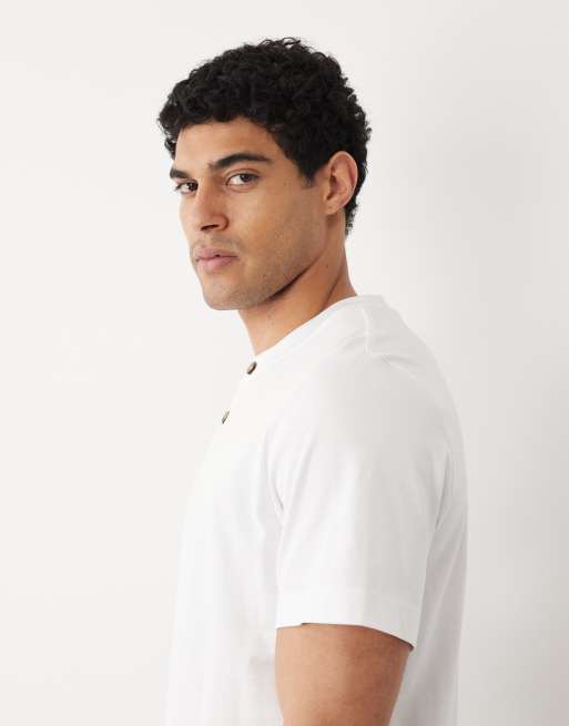 Selected - Henley T-shirt van zware stof met korte mouwen in wit, 3 van 5