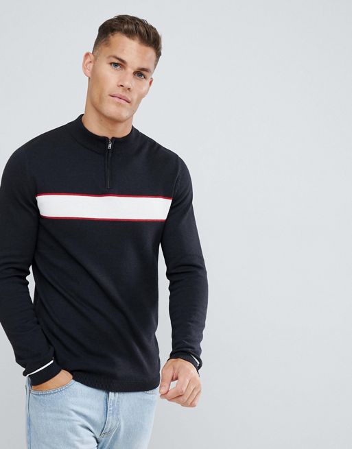Selected Homme 1/4 zip knitted jumper with sport stripe | ASOS