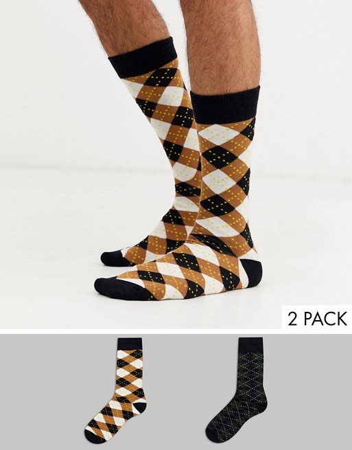 Selected Homme 2 pack argyle print socks in multi