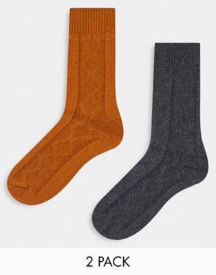 Selected Homme 2 pack wool socks in dark grey and brown
