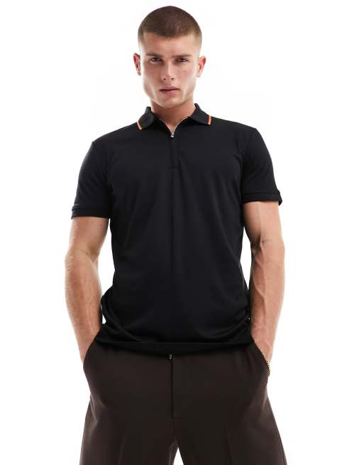 Selected Homme 3 4 zip polo in black